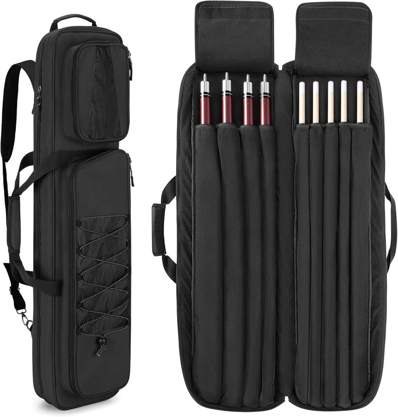 GOBUROS 4x5 Pool Cue Case, Billiard Stick Carrying Case Holds 4 Butts and 5 Shafts, Soft Pool Stick Bag with Large Front Accessories Pockets and Shoulder Strap for Easy Carry - Image 1